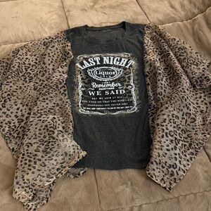 Upcycled Graphic Tee with Leopard Print Kimono Style